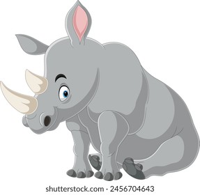 Cartoon  rhino sitting isolated on white background