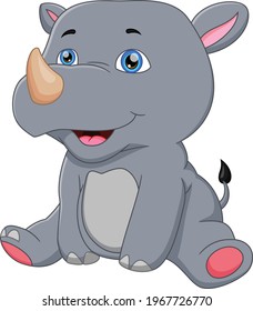 Cartoon Rhino Sitting Smiling Pose Stock Vector (Royalty Free ...