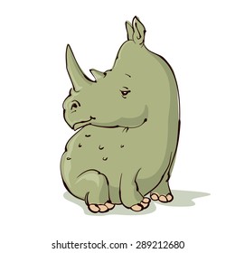 cartoon rhino sitting, vector illustration