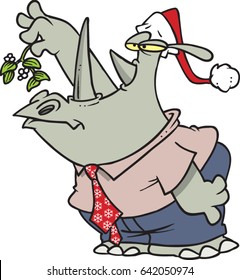 cartoon rhino with some mistletoe