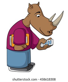 Cartoon rhino student texting
