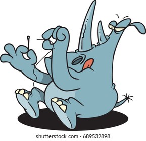 cartoon rhino trying to thread a needle