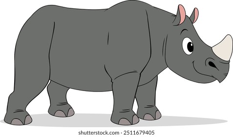 Ilustración vectorial de rinoceronte de la historieta, carácter lindo del rinoceronte del bebé, cuerno, gris, animal, Vector