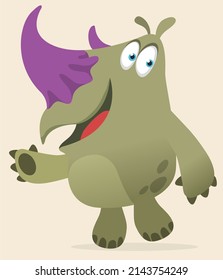 Cartoon rhino. Vector illustration of funny rhinoceros waving