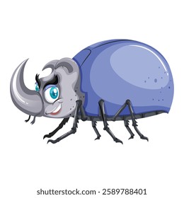 Cartoon rhinoceros beetle on white background