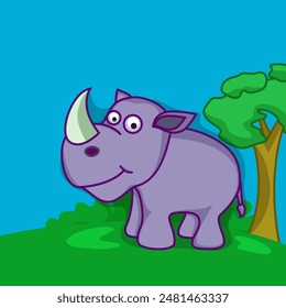 Cartoon Rhinoceros Illustration auf Natur Hintergrund.