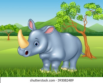 Cartoon Rhinoceros In The Jungle