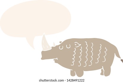 cartoon rhinoceros with speech bubble in retro style