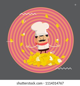 Cartoon Rich Chef Flat Vector Illustration Design