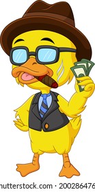 Cartoon Rich Man Duck Holding Money