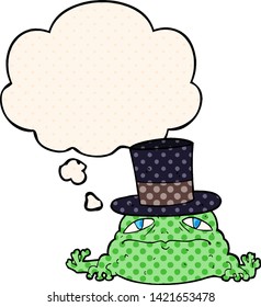 cartoon rich toad with thought bubble in comic book style