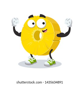 cartoon ring of canned pineapple mascot shows its strength on a white background