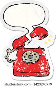 cartoon ringing telephone with speech bubble distressed distressed old sticker
