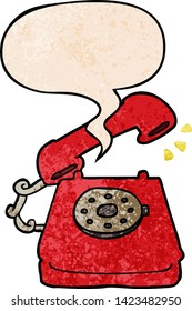 teléfono de tira de dibujos animados con burbuja de voz en estilo de textura retro