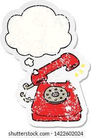cartoon ringing telephone with thought bubble as a distressed worn sticker