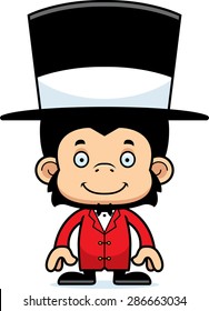 A cartoon ringmaster chimpanzee smiling.