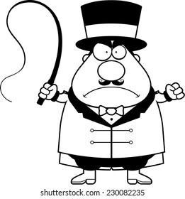 A cartoon ringmaster frowning and looking angry.