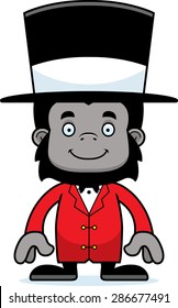 A cartoon ringmaster gorilla smiling.