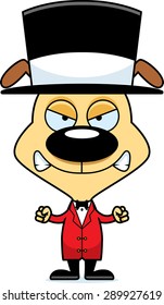 A cartoon ringmaster puppy looking angry.