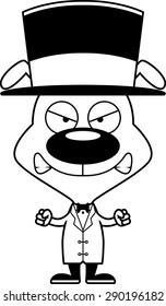 A cartoon ringmaster puppy looking angry.