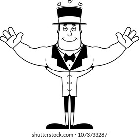 A cartoon ringmaster ready to give a hug.