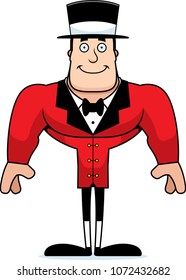 A cartoon ringmaster smiling.