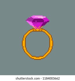 Cartoon ring.Pixel art. Vector Illustration isolated on white background.