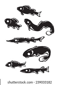Cartoon river fish isolated on a white background