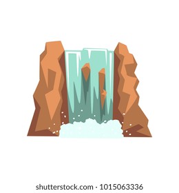 Cartoon river waterfall. Fresh natural spring water. Design element for travel brochure, children s book or mobile game. Isolated vector illustration