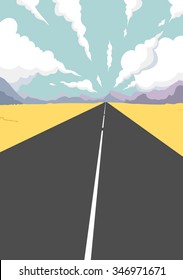 Cartoon Road  Landscape.  Vector Illustration of road and desert