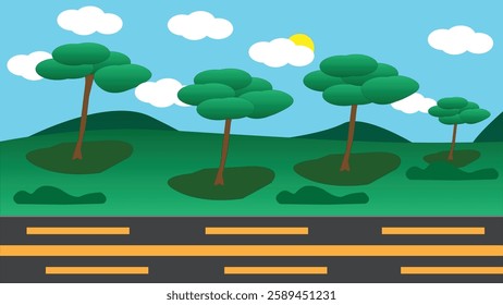 Cartoon Road with Trees Landscape