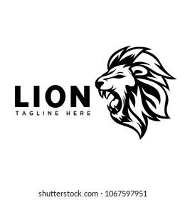 Cartoon roaring head lion art logo