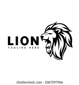 Cartoon roaring head lion art logo