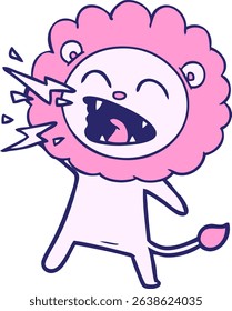 cartoon roaring lion in bright neon colors