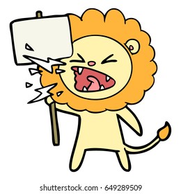 caricatura de un manifestante de león rugiendo