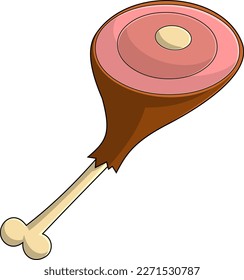 Cartoon Roast Pork Leg. Vector Hand Drawn Illustration Isolated On Transparent Background