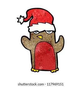 Cartoon-Robin auf Weihnachtsmütze
