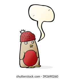 caricatura robin in hat con burbuja del habla