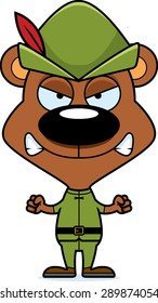 A cartoon Robin Hood bear looking angry.