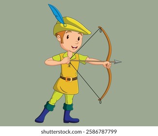 Cartoon robin hood holding a bow vector illustration