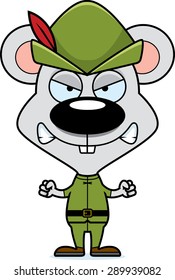 A cartoon Robin Hood mouse looking angry.