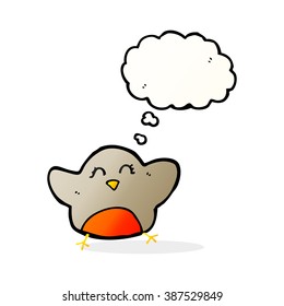 robin de desenho animado com bolha de pensamento