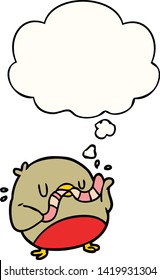 cartoon robin with worm with thought bubble