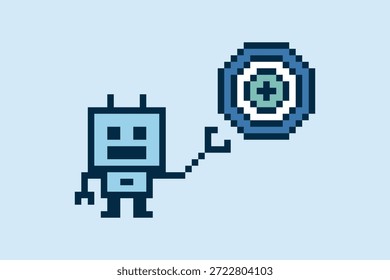 Cartoon Roboter ai chat Roboter mit 8-Bit-Hintergrund Spielzeug humanoid Ingenieur Business Automation cyborg pixel art.