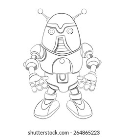 Cartoon robot  with antennas. Coloring book.