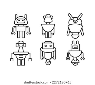 conjunto de iconos de avatar del robot de caricatura