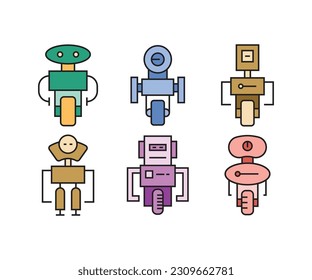 cartoon robot avatars set vector illustration