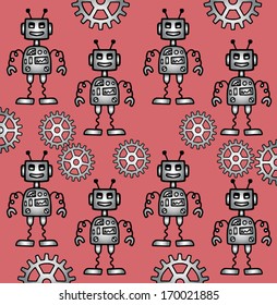Cartoon robot background, hand drawn sketch, vector illustration