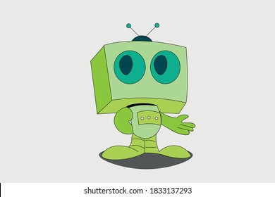 Cartoon robot with box face and cute expressions Robotics vector illustration
