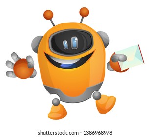 Cartoon robot carrying an envelope illustration vector on white background